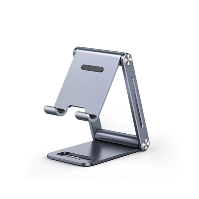 Soporte para Teléfono Celular de Aluminio | Angulo Ajustable | Amplia Compatibilidad con dispositivos de 4.7» a 7.9» | Antideslizante | Antiarañazos | Plegable | Color Gris.