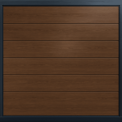 Puerta de Garage de Alta Calidad / Linea Central / Imitacion madera / oscura / 12×7 pies / AISLADA / Estilo Americana.