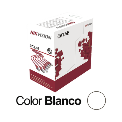 Bobina de Cable UTP 305 Metros (1000 Pies) / Cat5E (24 AWG) / Color Blanco / PVC (CM) / Uso en Interior / 100% Cobre / Aplicaciones de CCTV y Redes de Datos