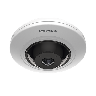 Mini Fisheye IP 5 Megapixel / Panorámica 180° – 360° / 8 mts IR / Interior / PoE / HEOP / ACUSENSE / Detección Facial / Microfono Integrado
