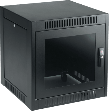 Gabinete SOHO para Oficinas Pequeñas y Home Office, 700 x 600 x 900 mm, Acero Negro, 11U, Ruedas, Sistema de Enfriamiento Pasivo, Puertas con Cerradura, Paneles Laterales Extraíbles