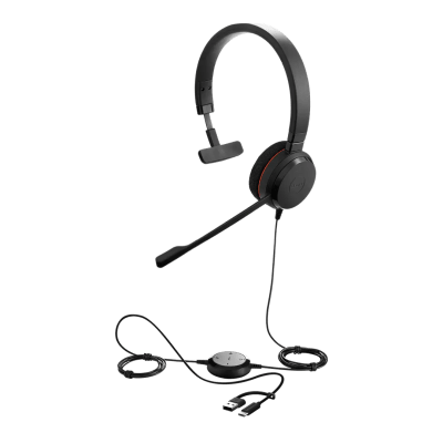 Jabra Evolve 20 Mono con Conexión USB C/A, Micrófono con Cancelación de Ruido de Ultima Generación, Configuración Plug and Play (4993-829-269)
