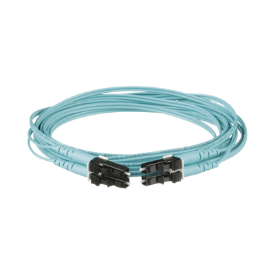 Jumper de Fibra Optica Multimodo 50/125 OM3, LC-LC Duplex, OFNR (Riser), Color Aqua, 9 Metros (29.53 Pies)