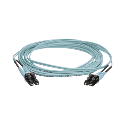 Jumper de Fibra Optica Multimodo 50/125 OM4, LC-LC Duplex, OFNR (Riser), Color Aqua, 20 Metros (65.62 Pies)
