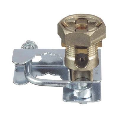 Abrazadera para Tierra Física en Base de Piso Falso, para Cables de 6 a 1/0 AWG. Para Pedestales Cuadrados de 7/8″ y Circulares de 1″ a 1 1/8″