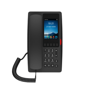 Teléfono IP Hotelero Wi-Fi 6 / Pantalla IPS 3.5″ 320×480 / 2 Líneas SIP / 5 Teclas Programables / Puerto USB-A / PoE 802.3af / Audio HD / Diseño Negro