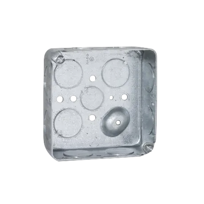 Caja Cuadrada 4 x 4″/Profundidad  1- 1/2″/ 11 Entradas de 3/4″ y 1 de 1/2″.