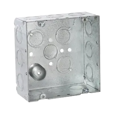 Caja Cuadrada 4 11/16 x 4 11/16″/ Profundidad de 2- 1/8″/ Cuenta 1 Entrada de 1/2″ y 15 TKO  (1/2″-3/4″).