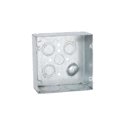 Caja Cuadrada 4 11/16 x 4 11/16″/ Profundidad 2- 1/8″/ Cuenta con 6 Entrada de 1 1/4″/ 1 Entrada de 1/2″ / 3 TKO (1/2″-3/4″).