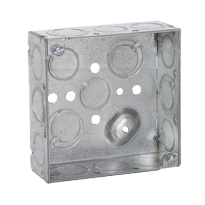 Caja Cuadrada 4 x 4″/Profundidad 1- 1/2″/ 10 Entradas de 1/2″ y 6 TKO (1/2″-3/4″).