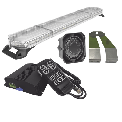 Kit de Sirena, Bocina y Torreta de 48″, Con 96 LEDs, Ambar, Ideal para equipar unidades de seguridad privada, minería e industria