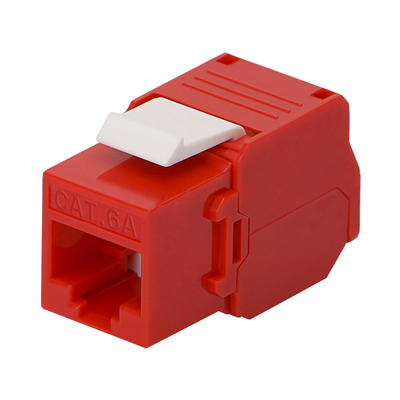Módulo Jack Keystone Cat6A (Toolless), con Terminación en Ángulo 180 – Color Rojo, Compatible con Faceplate y Patchpanel Linkedpro