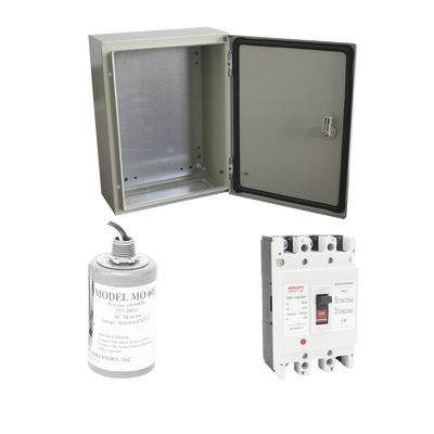 Kit de Centro de Carga Trifasico Para Corriente Alterna, Breaker de hasta 690 Vc de 100 A con Supresor de Descargas Atmosféricas.