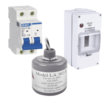 Kit de Centro de Carga Para Corriente Alterna, Breaker de hasta  400 Vca de 40 A con Supresor de Picos Transitorios.