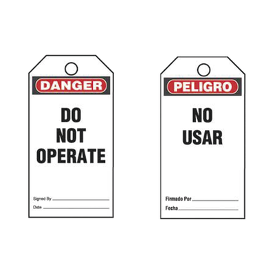 Paquete de 25 Etiquetas de Seguridad, Con Texto «Peligro, No Usar», de 76 x 146 mm, Color Negro Sobre Blanco