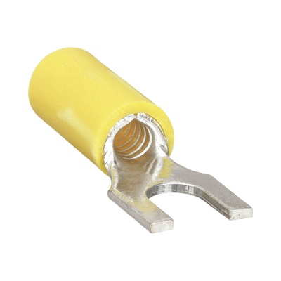 Terminal tipo horquilla ( espada ) aislada / 12 – 10 AWG / Amarillo / Paquete de 25 piezas.