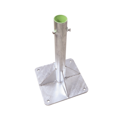 Base para Mástil Hasta 2″ con Opresores, Base de 30 x 30 cm y Tubo de 50 cm Ced. 30. Galv. Inmersión.