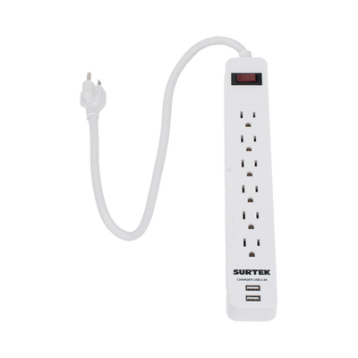 Multicontacto con 6 contactos aterrizados y 2 puertos usb.