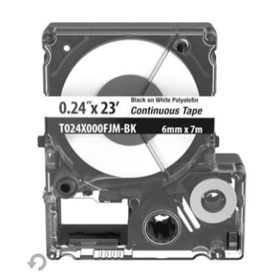 Casete de Etiquetas de Poliolefina de Cinta Continua, Color Negro Sobre Blanco, Uso Interior/Exterior, 5.82 mm de Ancho x 7 Metros (22.97 Pies) de Largo
