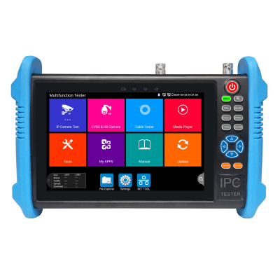 Tester de Video Profesional | Pantalla 7″|  Prueba IP/HD/Analógicas | TVI/CVI/AHD/CVBS | IP ONVIF | 4K/8K | H.264/H.265 | HDMI | PTZ | Scanner IP | TDR | Salidas 12V/24V/PoE | Activación Simultanea.