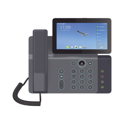 Videoteléfono IP inteligente Insignia, Android 9.0, 20 líneas SIP, pantalla a color 7″ ajustable, Teclado de iluminación configurable, PoE, conferencia local de 10 vías.