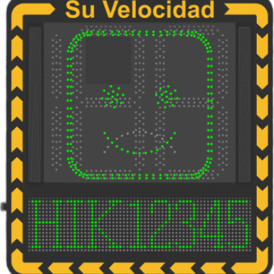 Display LED para Control de Velocidad Exterior / Distancia Visible de 100 m / LED de Alta Luminosidad y Bajo Consumo / Visualización de Velocidad con Código de Colores / IP66 / Conectividad Wi-Fi y Ethernet / Compatible con TCP/IP, HTTP, DHC