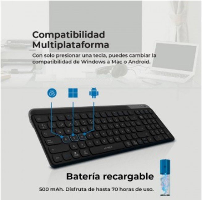 Teclado Inalámbrico Multidispositivos INSPIRE TREK TI747 AC-940108 Acteck Elite Series Bluetooth 5.1, Dongle 2.4 MHz - Imagen 3