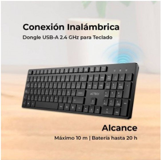 Teclado inalámbrico Multimedia 2.4ghz VANTAGE AERO TI555 ACTECK Conectividad inalámbrica 2.4ghz - Imagen 3
