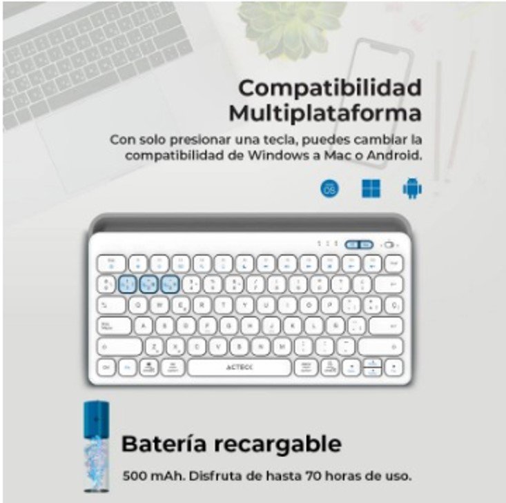 Teclado Inalámbrico Multidispositivos AC-940139 INSPIRE TREK TI737 Acteck Elite Series Bluetooth 5.1, Dongle 2.4 MHz - Imagen 4