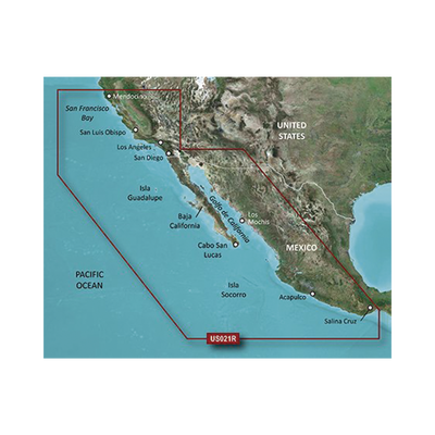 Carta Náutica Electrónica / Cobertura California a Puerto Vallarta / Gráficos Costeros de Alta Precisión / Auto Ruta por Profundidad / Contornos de 1′ / 10 Rangos de Sombreado de Profundidad