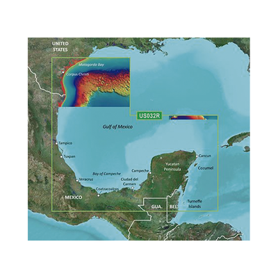 Carta Náutica Digital / Sur del Golfo de México / Contornos 1 ft / Sombreado de Profundidad 10 Rangos / Auto Ruta por Profundidad