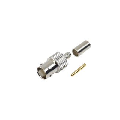 Conector BNC Hembra / Anillo Plegable / Bronce Niquelado / Contacto Oro / Teflón / LP-195, LP-142, RG-58/U, RG-142/U