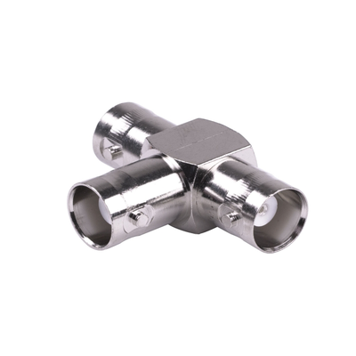 Adaptador RF / Triple BNC Hembra en T / 50 Ohm / Cuerpo Niquelado / Contacto Plateado / Aislante Teflón