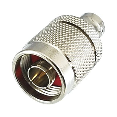 Adaptador de Conector RF / N Macho a BNC Hembra / Montaje en Línea / Cuerpo Bronce Plateado / Contacto Oro / Aislante Teflón