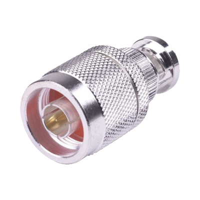 Adaptador Coaxial en Línea / N Macho a BNC Macho / Impedancia 50 Ω / Cuerpo Bronce Plateado / Contacto Oro / Aislante Teflón