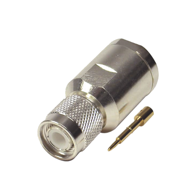 Conector Coaxial TNC Macho / 50 Ohm / Rosca / Para Cable LMR-400 y Equivalentes / Cuerpo Bronce Plateado / Contacto Oro / Aislante Teflón