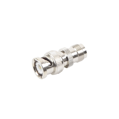Adaptador RF Coaxial / TNC Hembra a BNC Macho / Montaje en Línea / Cuerpo Bronce Niquelado / Contacto Oro / Aislante Teflón