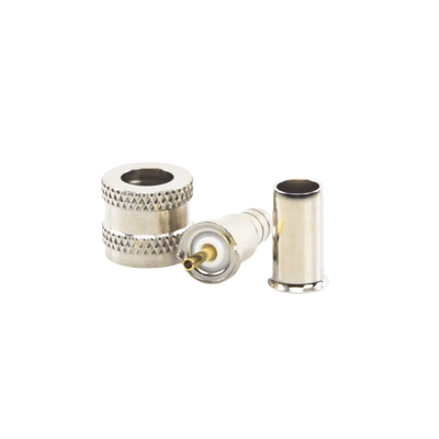 Conector Mini UHF Macho / 50 Ohm / Anillo Plegable / RG-58/U, RG-142/U / Níquel, Oro, Delrin