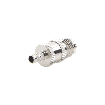 Conector RF Mini UHF Hembra / Anillo Plegable / Cables RG-58/U y RG-142/U / Cuerpo Níquel / Contacto Plata / Aislante Delrin