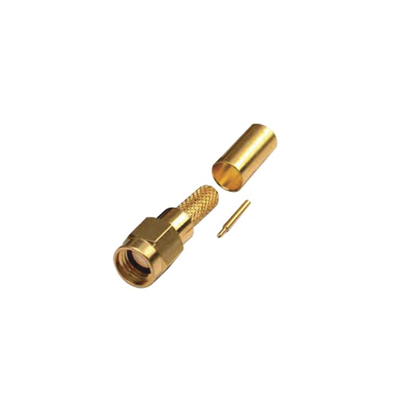 Conector RF SMA Macho / Anillo Plegable / Cables RG-142/U y LMR-195 / Cuerpo Bronce Oro / Aislante Teflón