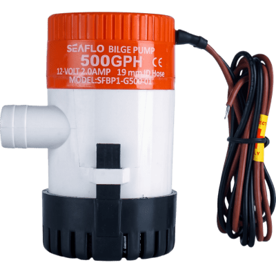 Bomba de Achique Sumergible / 500 GPH (1,893 LPH) / 12V CD / No Automática / Anti-Airlock / Sellos Herméticos / Filtro Removible