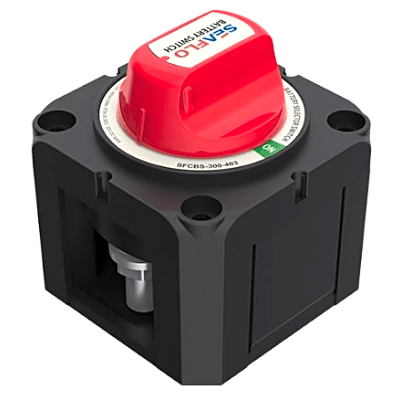 Interruptor Desconexión Batería / 275A DC Continuo / 900A DC Arranque / IP68 / Terminales Cobre M10 / Montaje Superficie y Panel