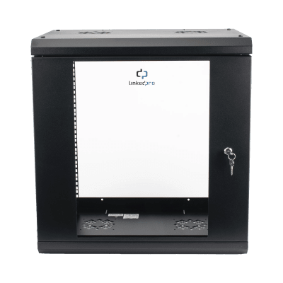 Gabinete de Pared con Puerta de Cristal Templado, 455mm de Profundidad, 12U Rack de 19», Acero Reforzado