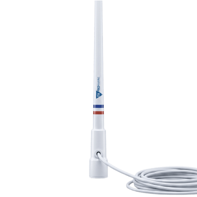 Antena Marina VHF / Fibra de Vidrio / 156-163 MHz / 6.5 dBi / Cable 10 m (32.8 ft) / IP67 / 2.4 m (7.9 ft)