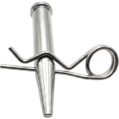 Pasador Cónico + R-clip Set / Compatible con Truss 40×40 cm / Acero de Alta Resistencia Forjado / Galvanizado / Zincado / Largo 92 mm (3.6 in) / Espiga 16 mm (0.6 in) / Cabezal 19 mm (0.7 in)
