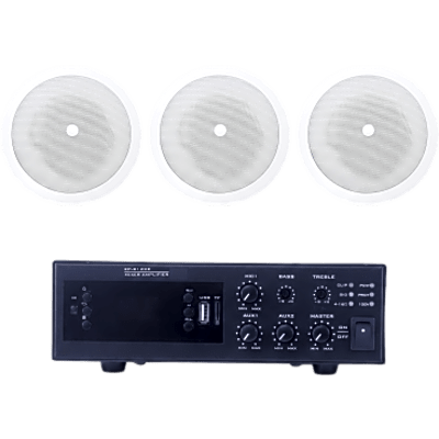 KIT de Amplificador de 120W para Escritorio | 3 Altavoces de Plafón de 5″ | 3.75 – 30W | Sistema 70/100V