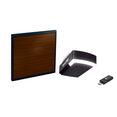 KIT COMPLETO Incluye /Puerta D/ Garage / APDOORB 12×7 Pies / Lisa Linea Central / Imitacion madera / Insulada / Interfase ACCESSWIFI / Motor FS1000M / 1/2HP / Fuerte/Silencioso/Luz LED/Motor DC .
