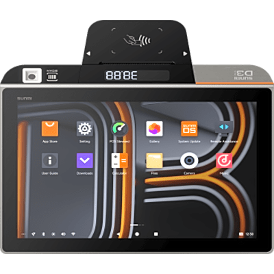 Terminal de Escritorio Inteligente SUNMI D3 MINI / Procesador Qualcomm Hexa-Core 2.4 GHz / 3 GB RAM + 32 GB ROM / Pantalla Principal 10.1″ IPS / Impresora Térmica Integrada 58 mm / Android 13 / Bluetooth 5.0 / Wi-Fi Dual Band / Batería