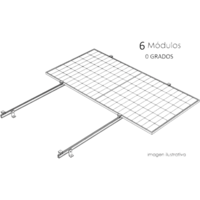 Sistema de Montaje Solar / Techo Plano / 1 Módulo / Resistencia Viento 140 km/h / Inclinación 15° / Área 4 m²