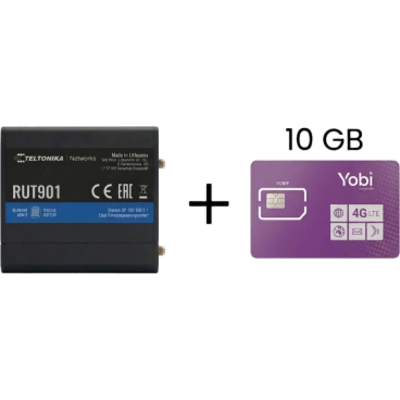 Router Teltonika LTE/4G RUT901 + SIM de YOBI de 10GB por Mes durante un año de servicio (solo datos)